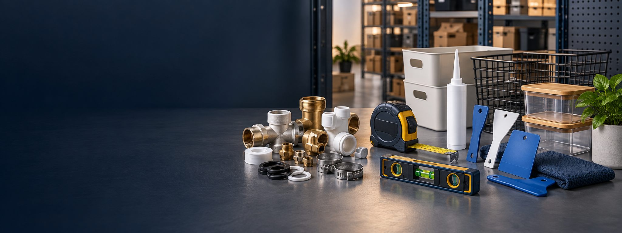 Compact wholesale products spanning plumbing, lightweight tools and home organization